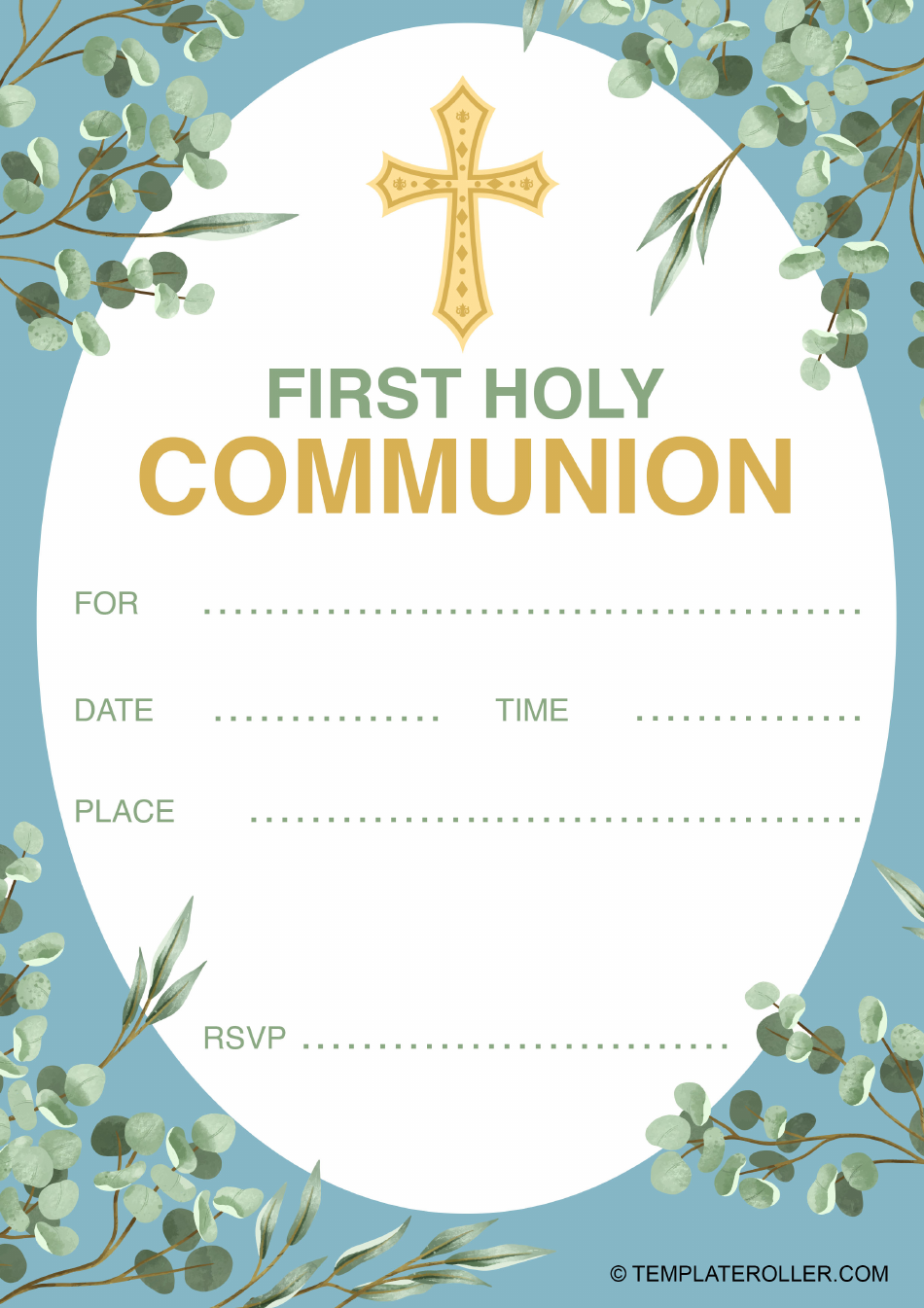 First Communion Invitation Template - Blue Download Printable PDF ...