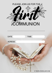 Document preview: First Communion Invitation Template - Grey
