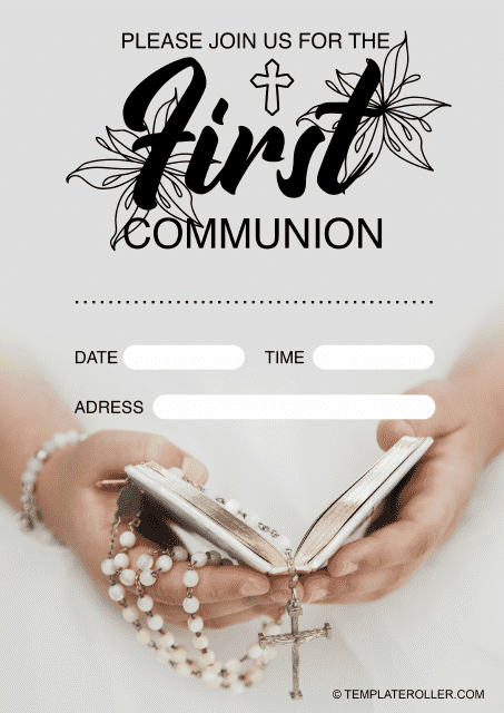 First Communion Invitation Template - Grey
