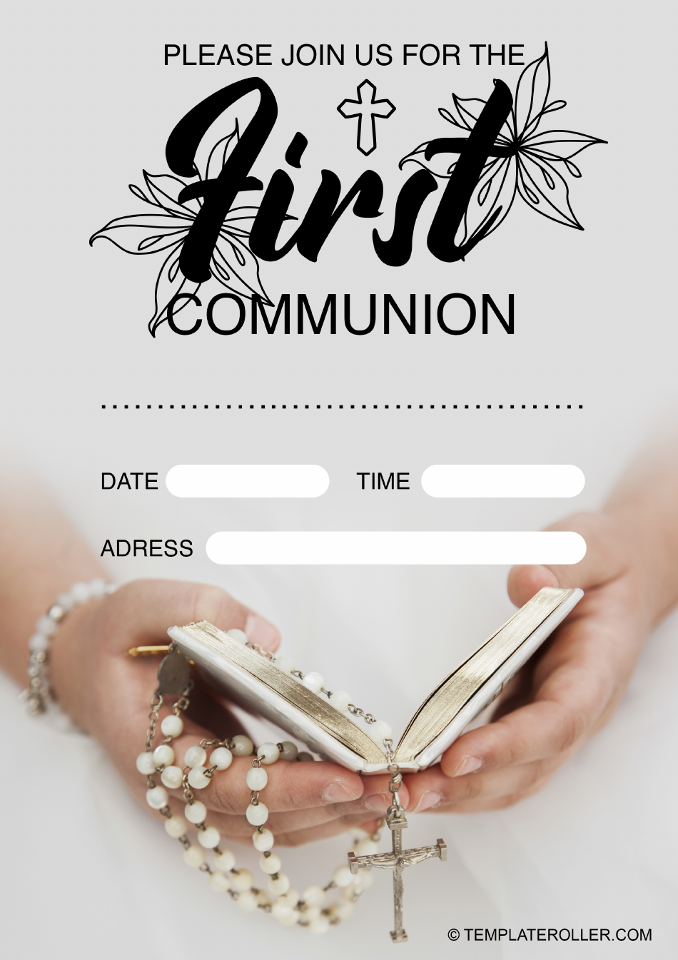First Communion Invitation Template Grey Download Printable PDF First Communion Invitation Template Grey Download Printable PDF