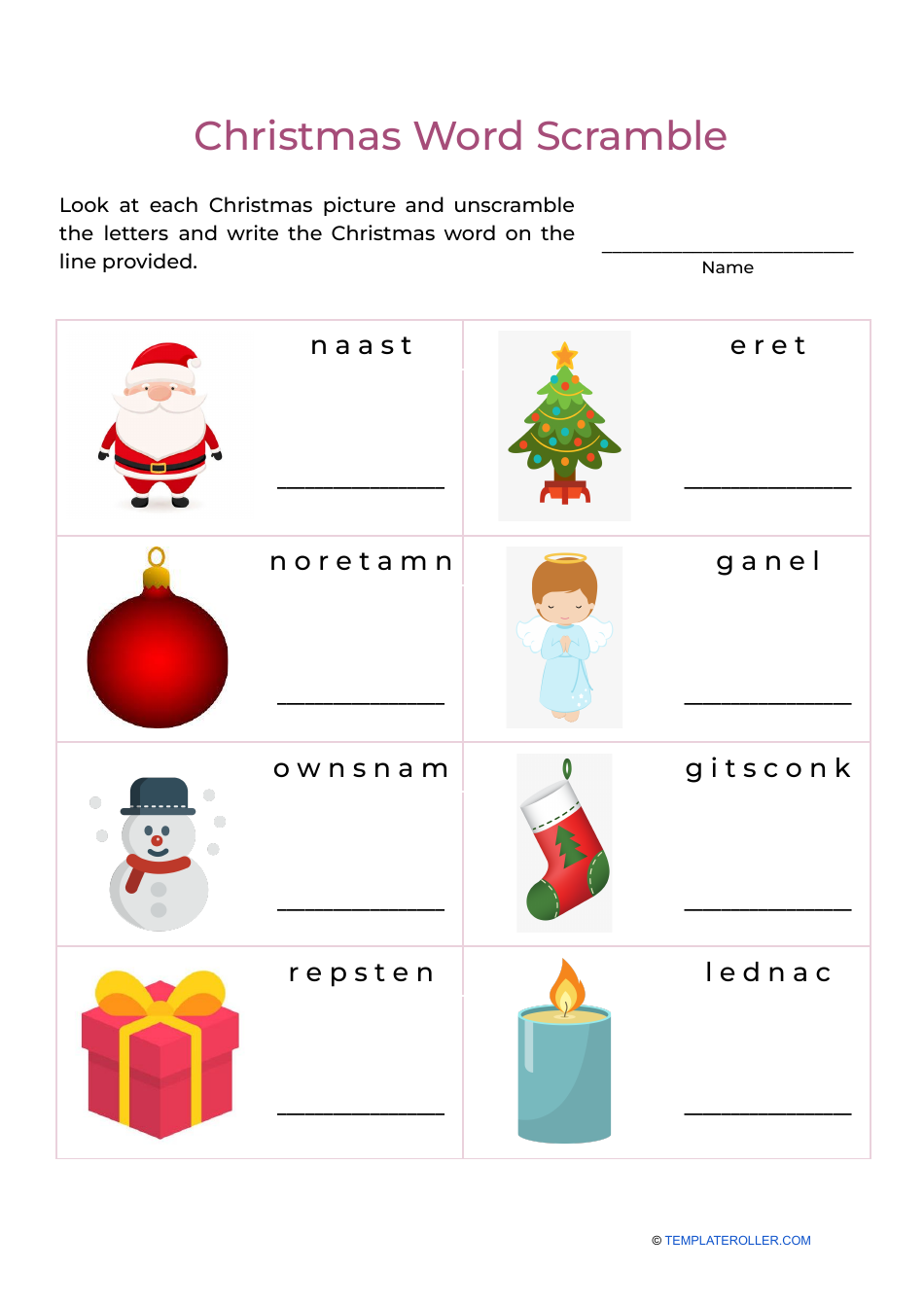 Christmas Word Scramble image preview - Test your holiday vocabulary