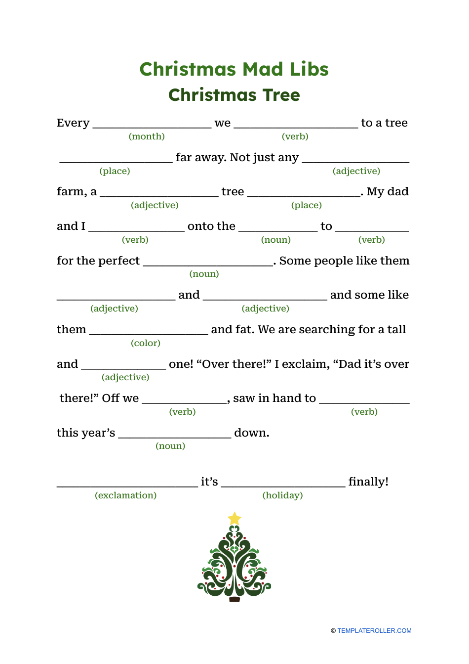 Christmas Mad Libs Christmas Tree Download Printable PDF Templateroller