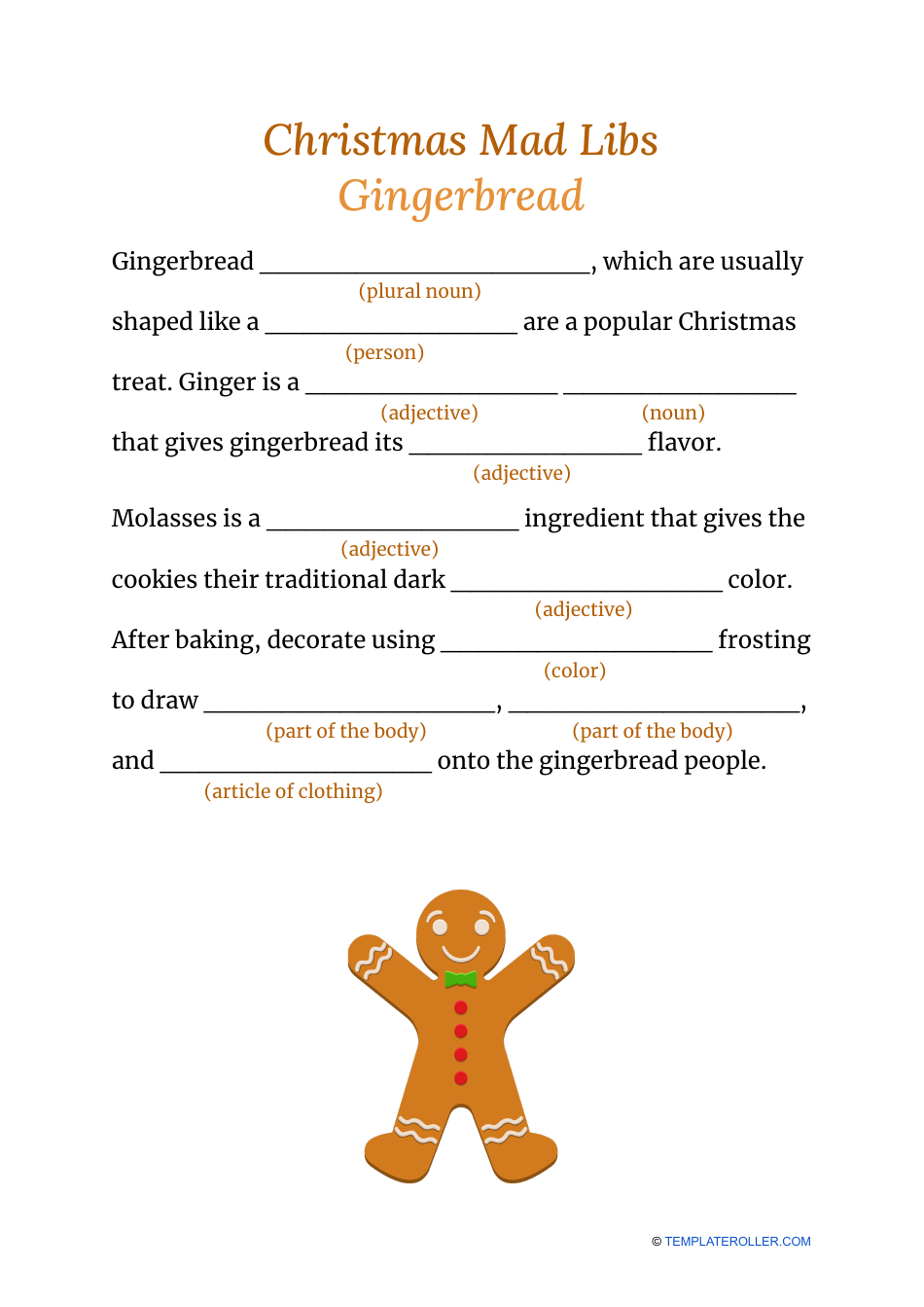 Christmas Mad Libs Gingerbread Download Printable PDF Templateroller