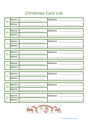 Document preview: Christmas Card List Template - Green