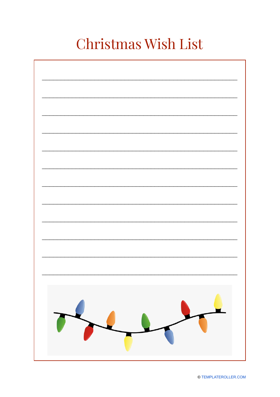 Christmas Wish List Template - Lights Download Printable PDF ...