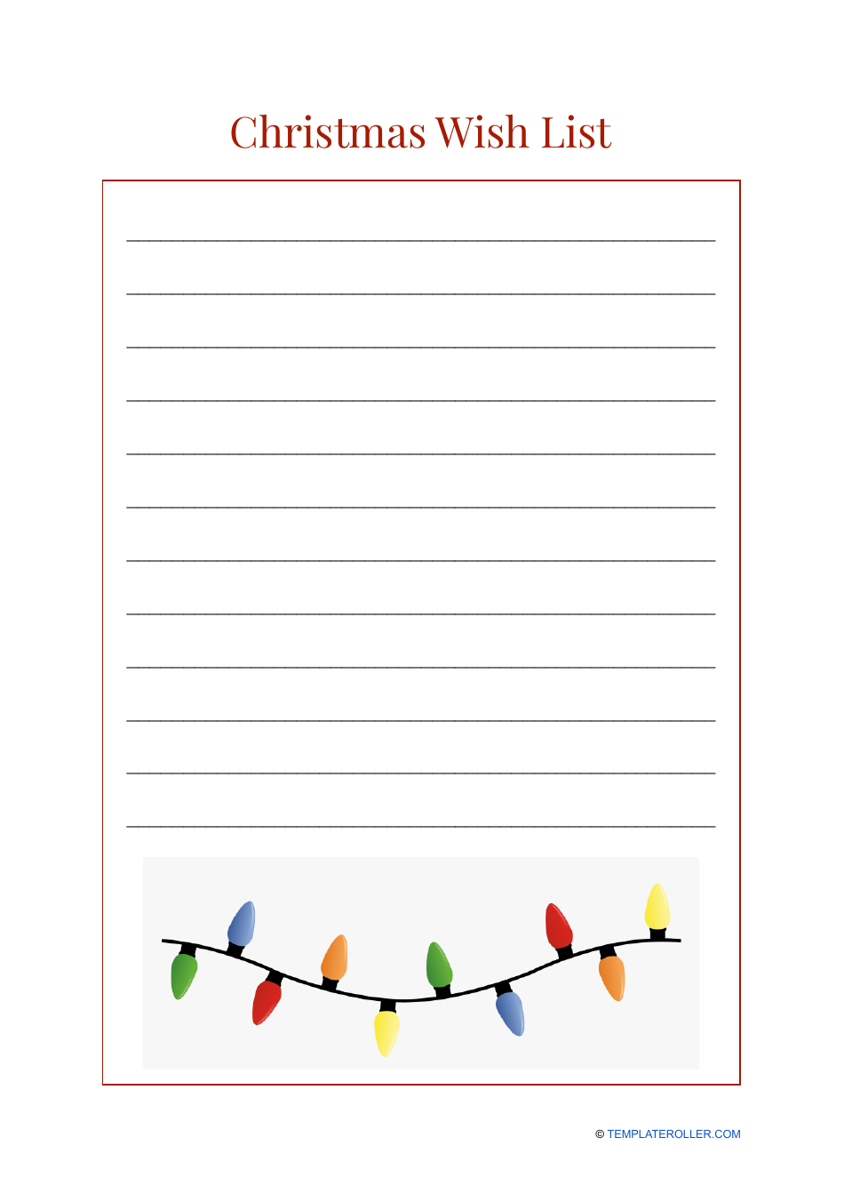 Christmas Wish List Template - Lights