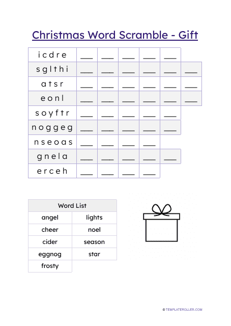 Christmas Word Scramble with a gift theme