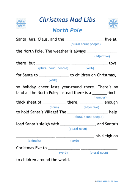 Christmas Mad Libs - North Pole
