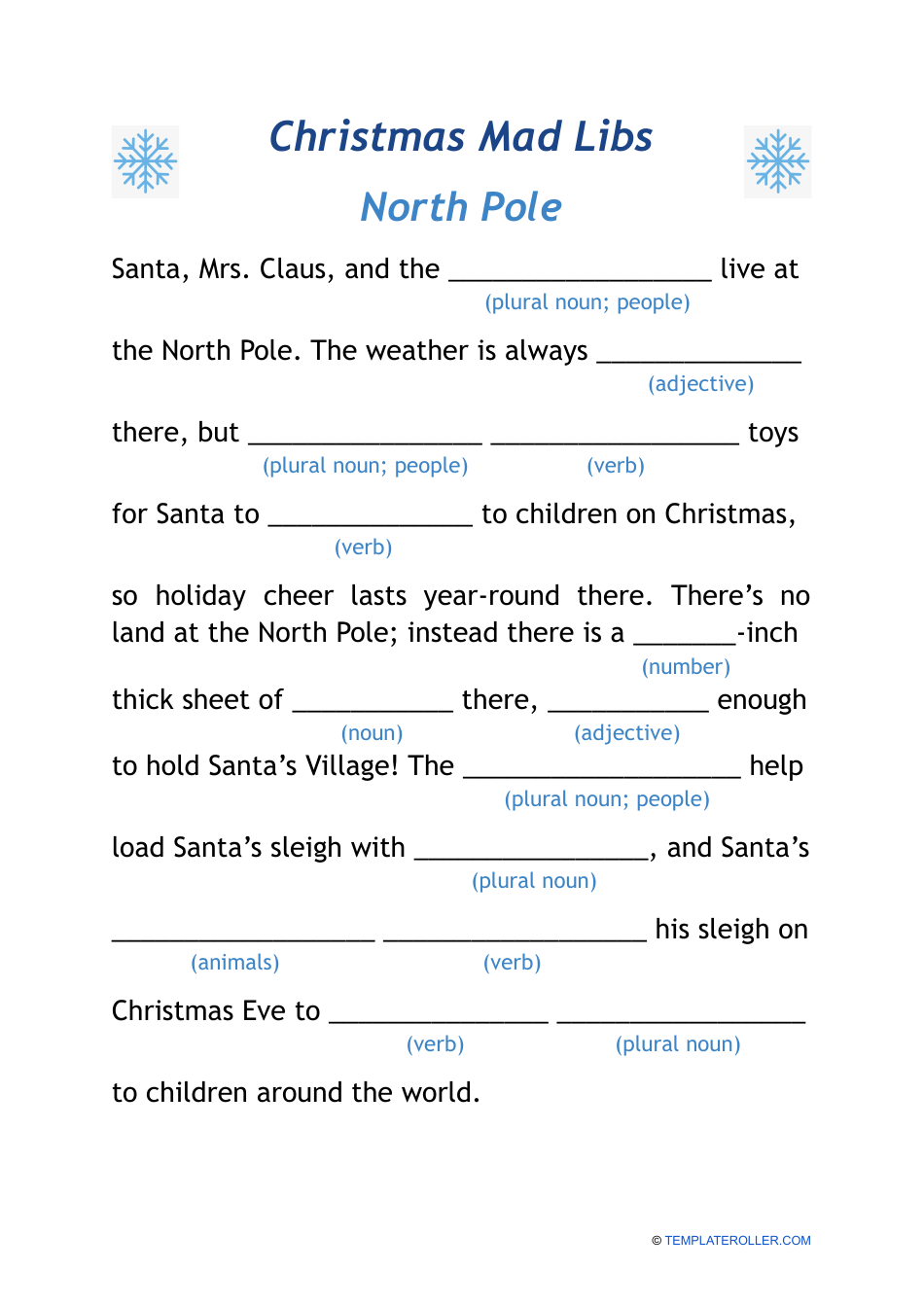 Christmas Mad Libs - North Pole Image Preview