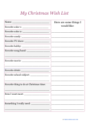 Document preview: My Christmas Wish List Template - Pink