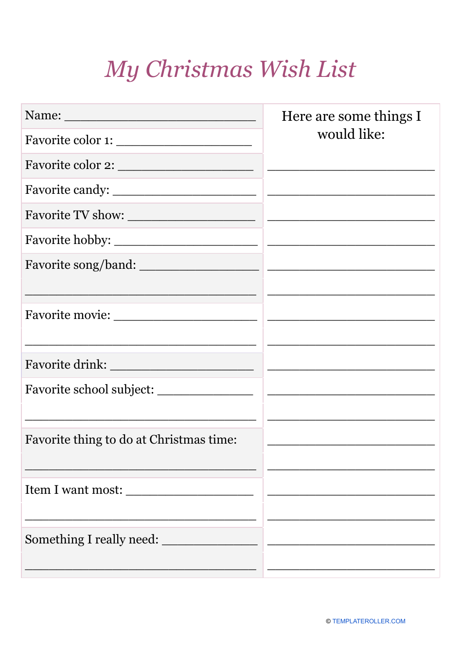 My Christmas Wish List Template - Pink Download Printable PDF ...