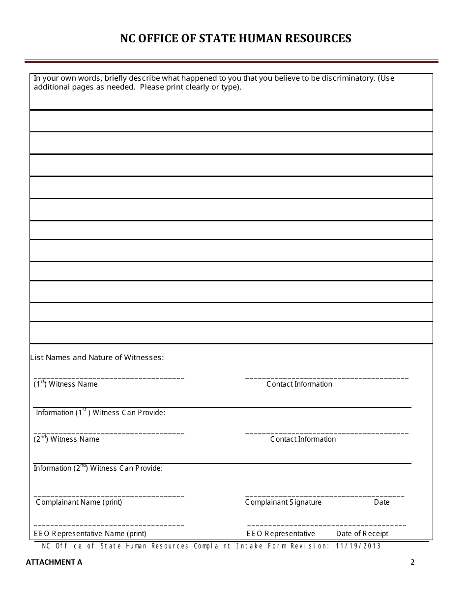 Attachment A EEO Informal Complaint Intake Form - North Carolina, Page 2