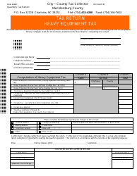 Heavy Equipment Tax Return - Mecklenburg County, North Carolina