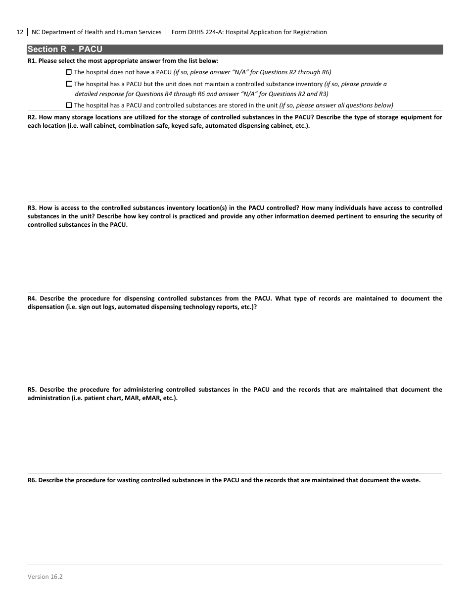 Form DHHS224-A Hospital Application for Registration - North Carolina, Page 12