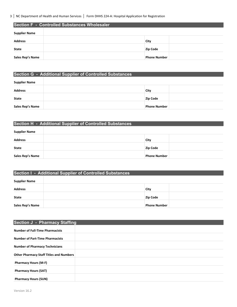 Form DHHS224-A Hospital Application for Registration - North Carolina, Page 3