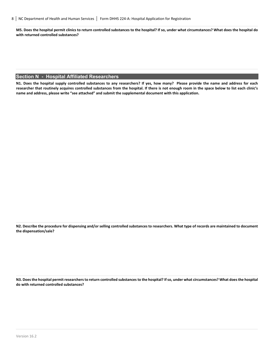 Form DHHS224-A Hospital Application for Registration - North Carolina, Page 8