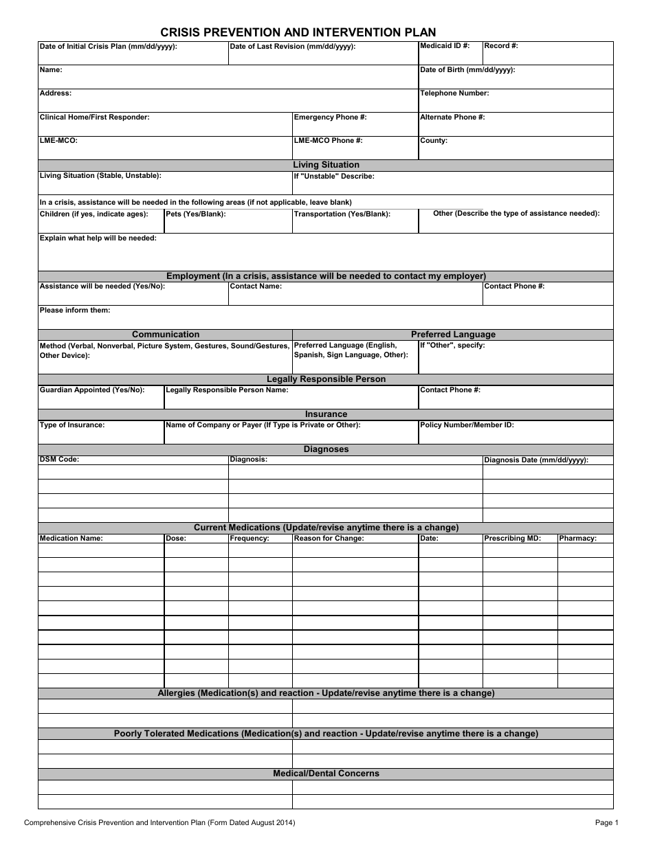 Crisis Prevention and Intervention Plan - North Carolina, Page 1