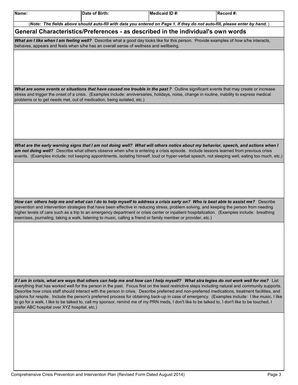Crisis Prevention and Intervention Plan - North Carolina, Page 3