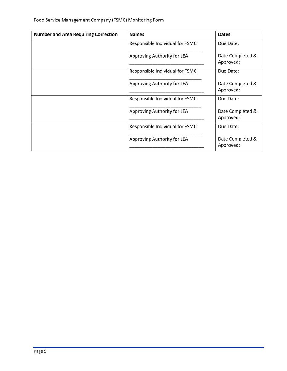 Food Service Management Company (Fsmc) Monitoring Form - South Dakota, Page 5