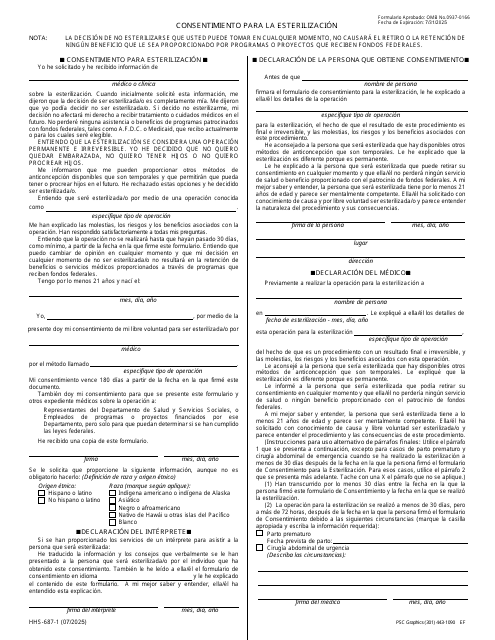 Formulario HHS-687-1 Consentimiento Para La Esterilizacion (Spanish)