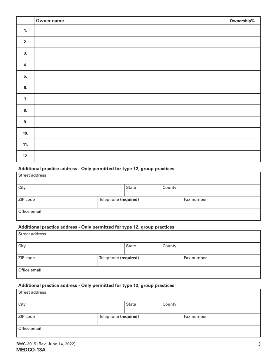 Form MEDCO-13A (BWC-3915) Application for Provider Enrollment-Non Certification - Ohio, Page 3