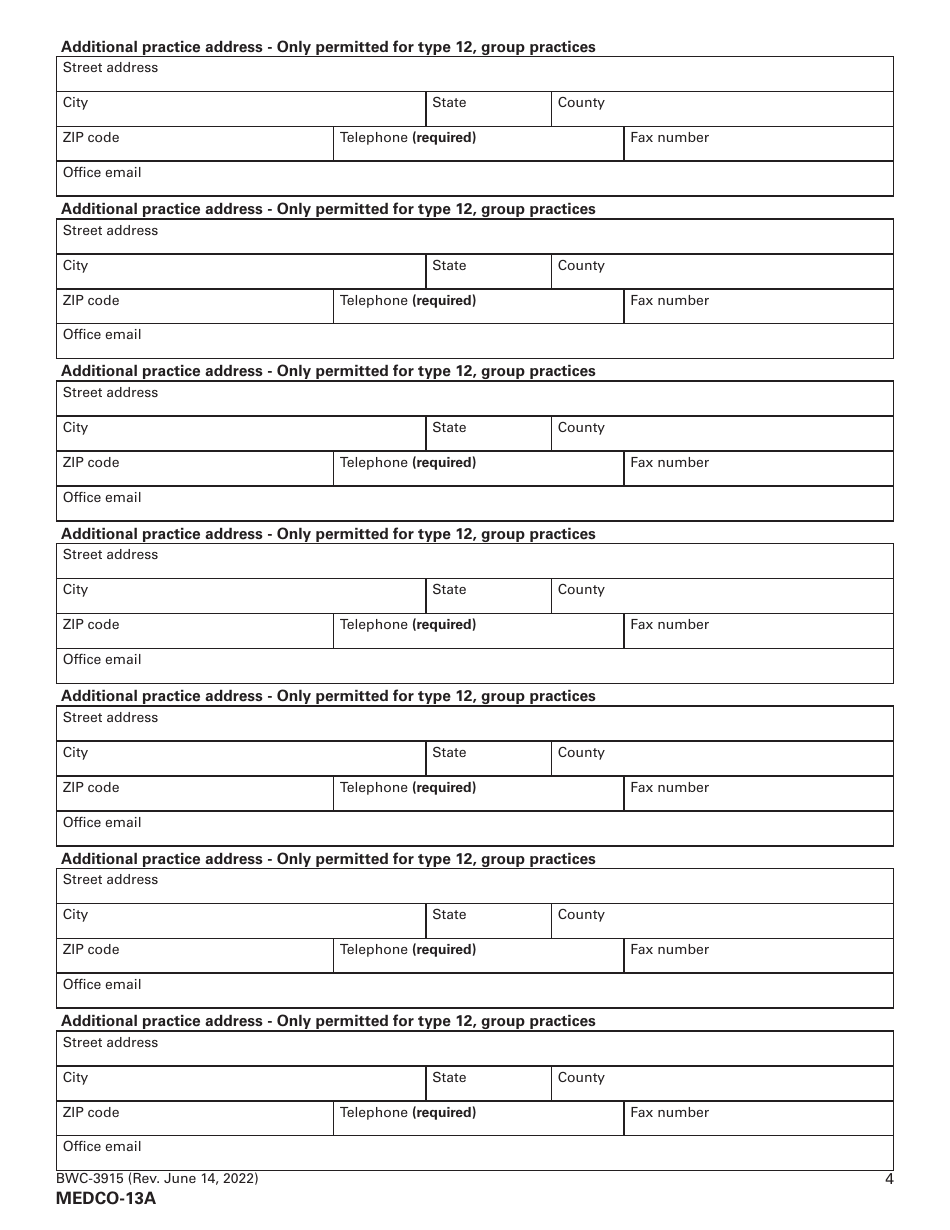 Form MEDCO-13A (BWC-3915) Application for Provider Enrollment-Non Certification - Ohio, Page 4