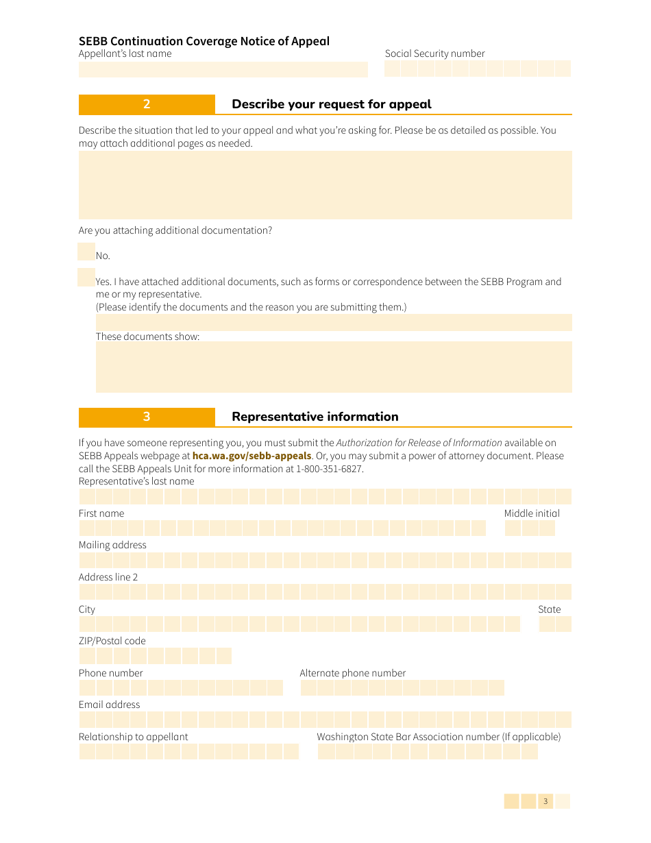 Form HCA20-0167 Sebb Continuation Coverage Notice of Appeal - Washington, Page 3