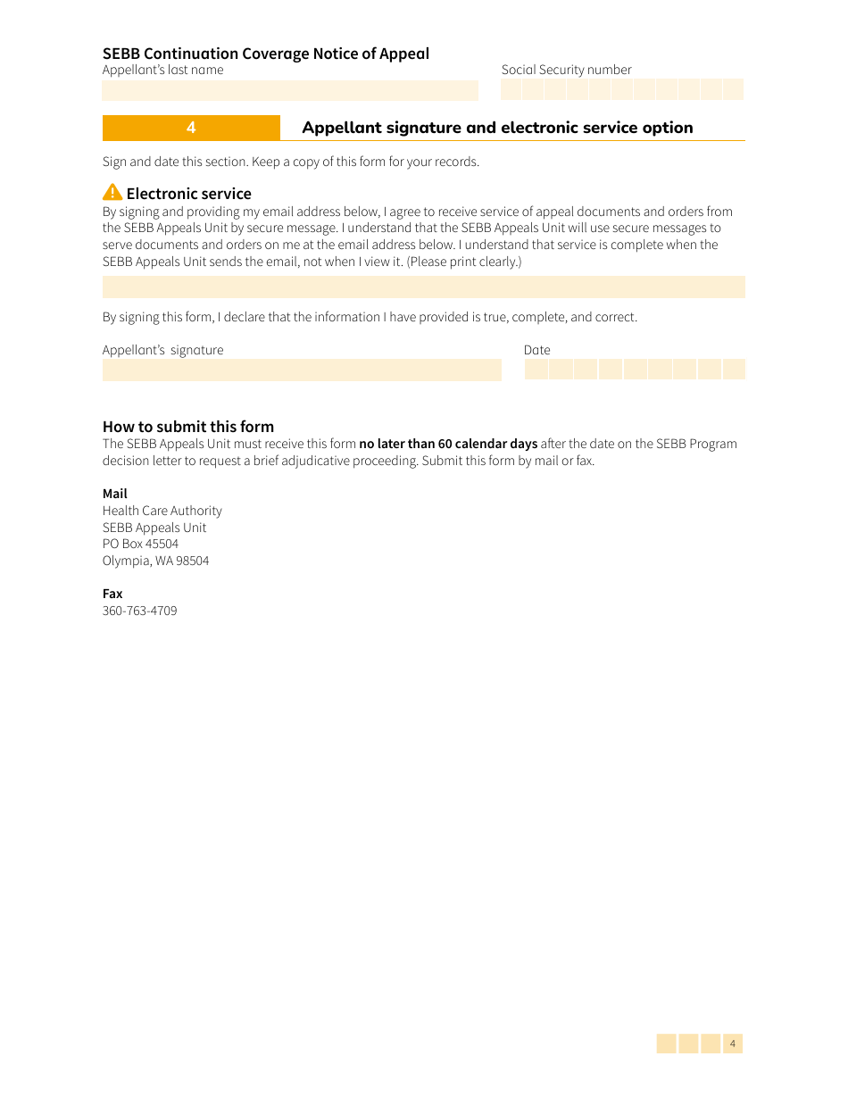 Form HCA20-0167 Sebb Continuation Coverage Notice of Appeal - Washington, Page 4