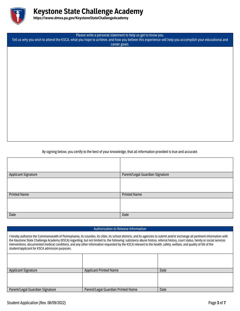 Keystone State Challenge Academy Student Application - Pennsylvania, Page 3
