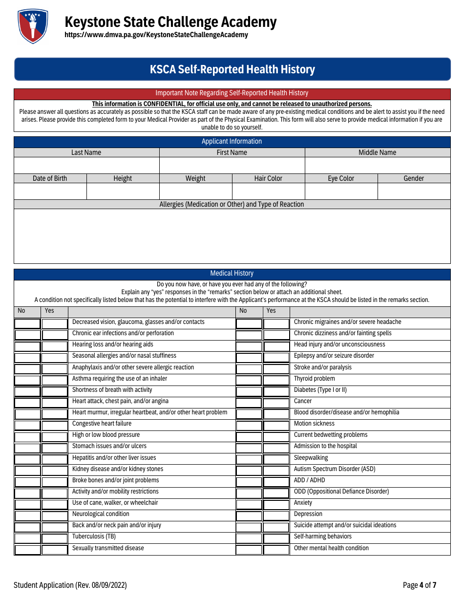 Keystone State Challenge Academy Student Application - Pennsylvania, Page 4