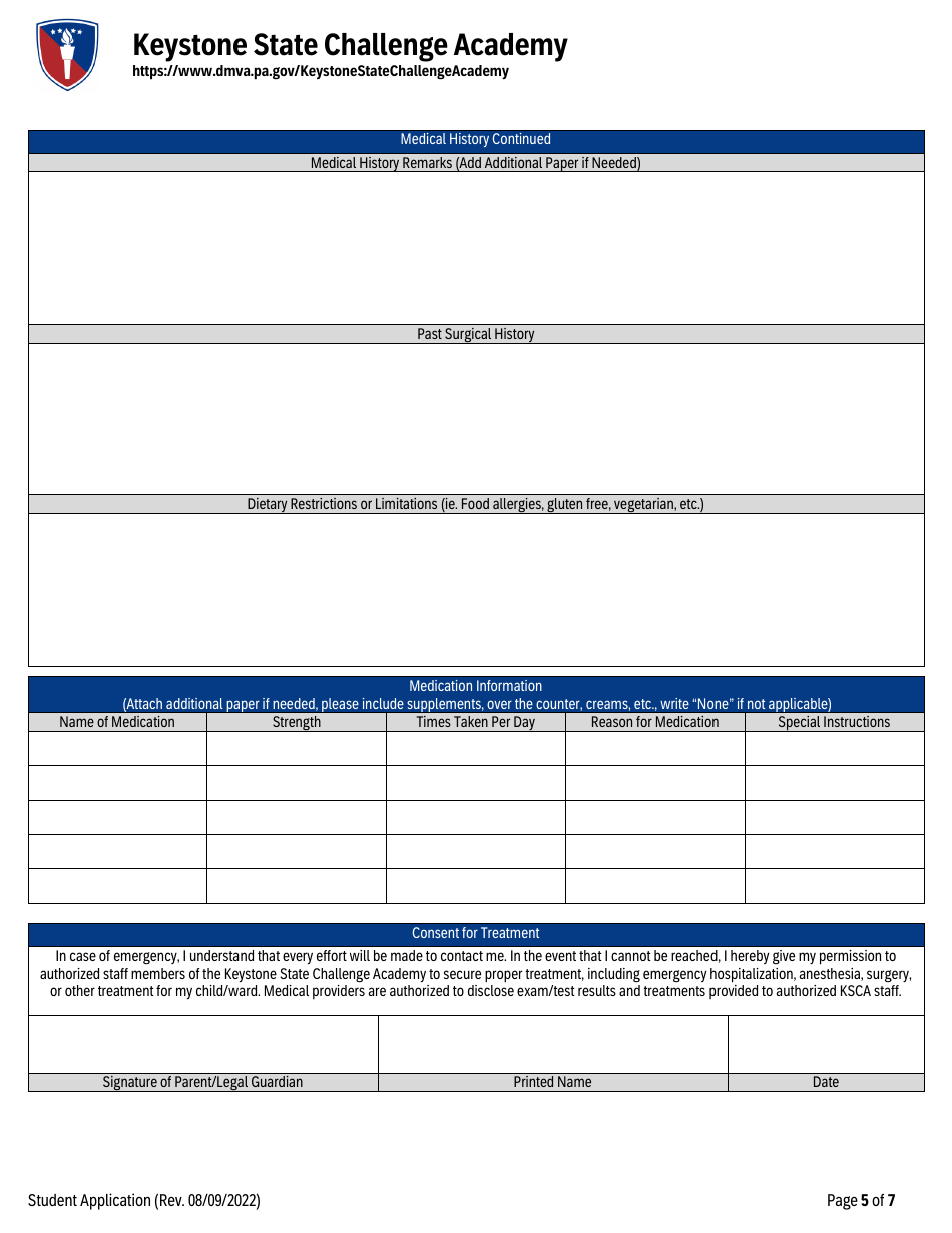 Keystone State Challenge Academy Student Application - Pennsylvania, Page 5