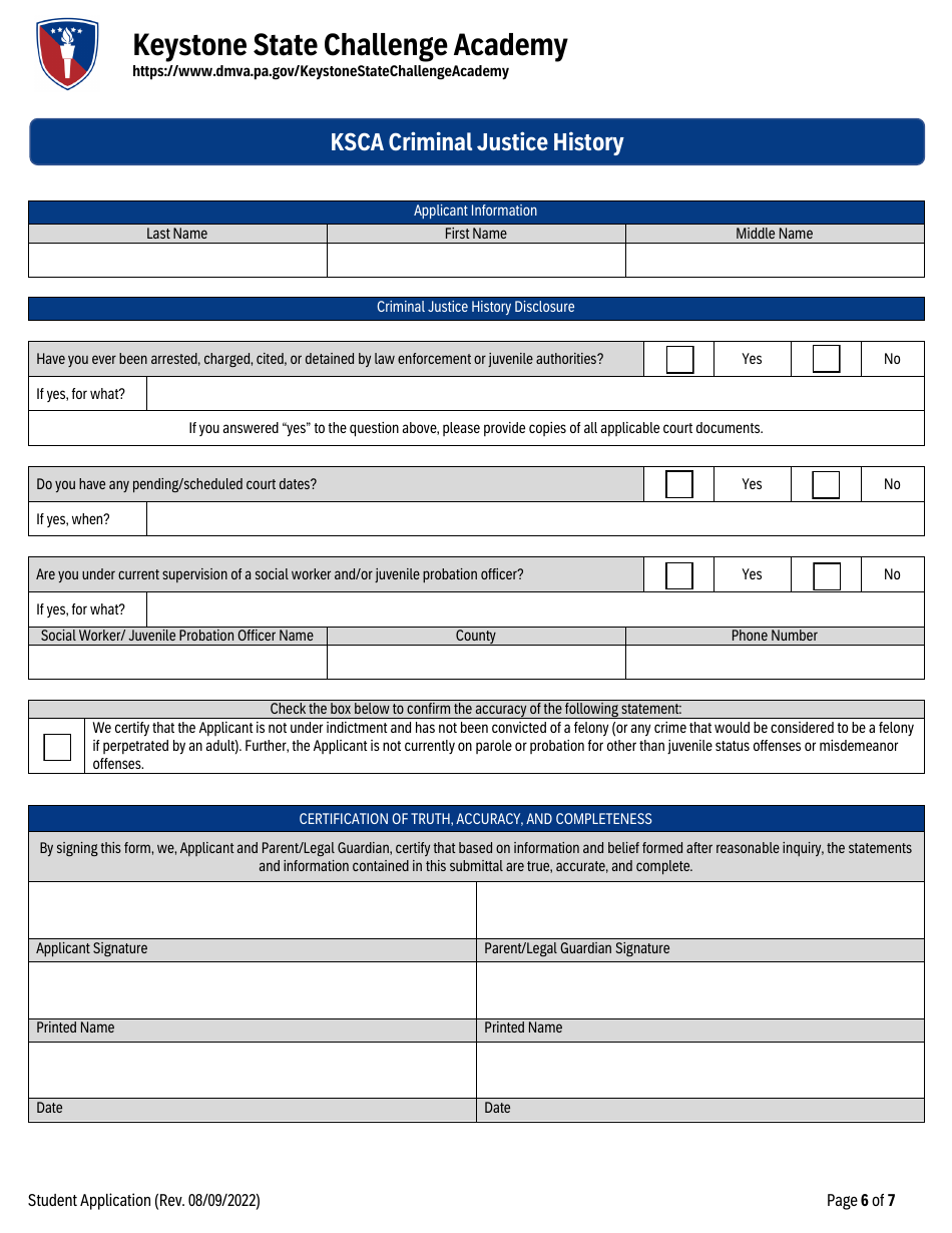 Keystone State Challenge Academy Student Application - Pennsylvania, Page 6