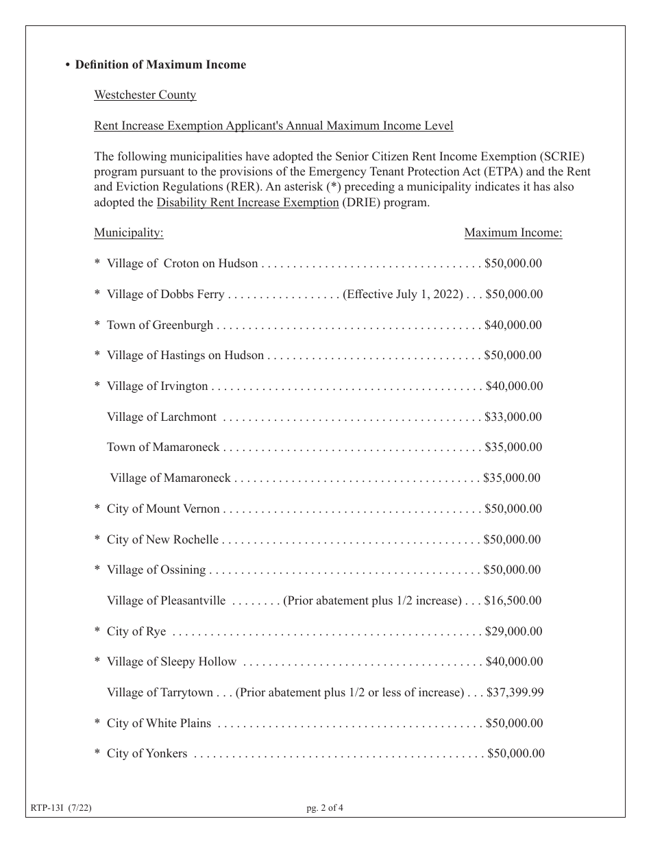 Instructions for Form RTP-13A Application for Senior Citizen or Disability Rent Increase Exemption - New York, Page 2