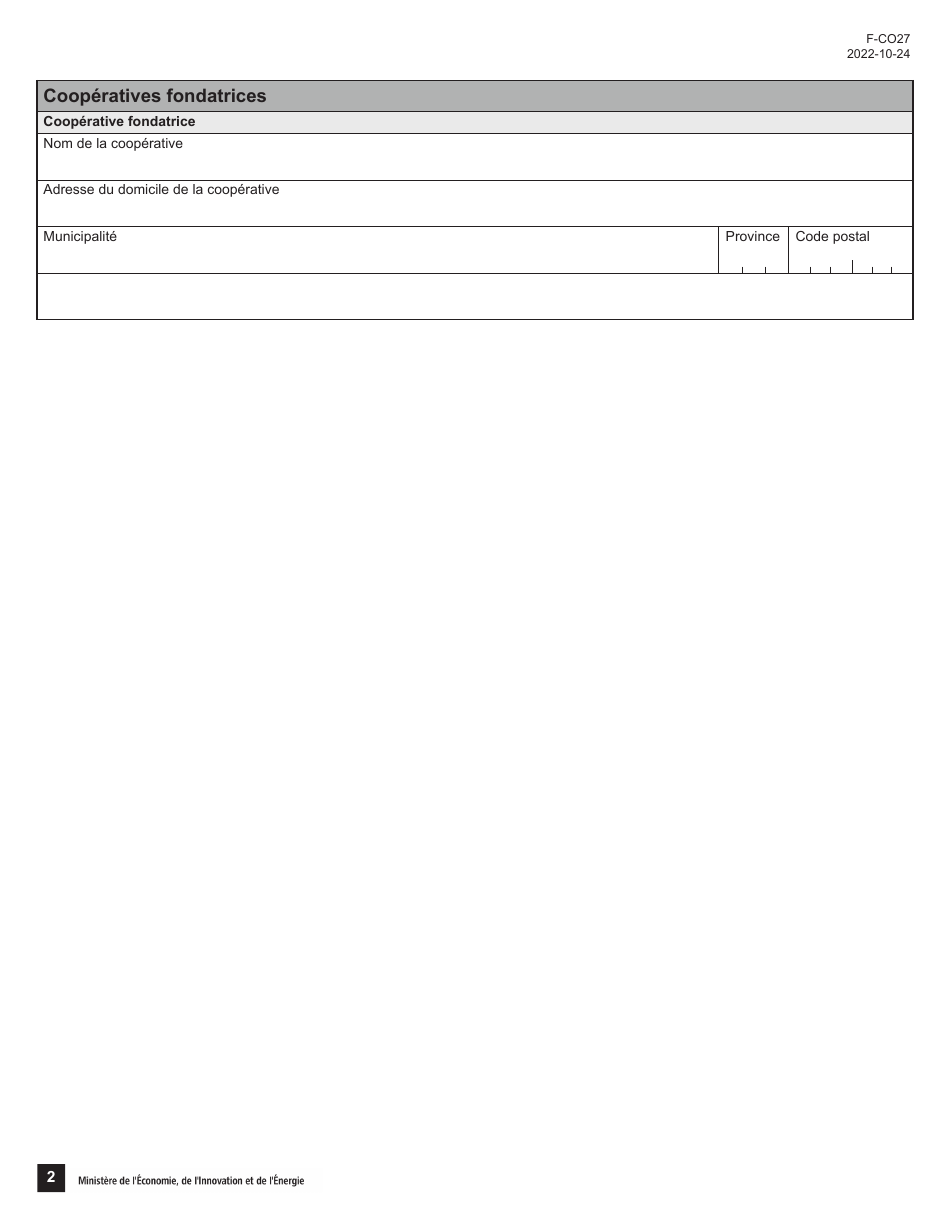 Forme 27 (F-CO27) Statuts De Constitution Dune Federation - Quebec, Canada (French), Page 2