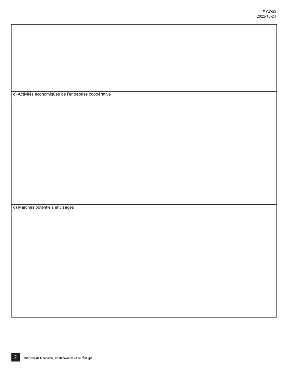 Forme 3 (F-CO03) Description Du Projet De Cooperative - Quebec, Canada (French), Page 2