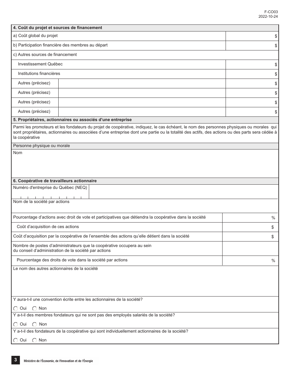 Forme 3 (F-CO03) Description Du Projet De Cooperative - Quebec, Canada (French), Page 3