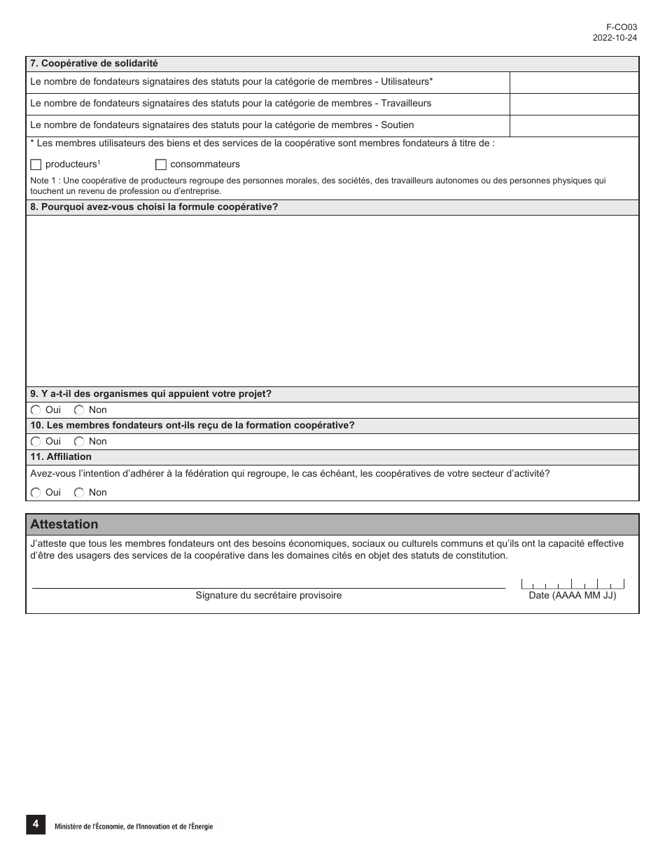 Forme 3 (F-CO03) Description Du Projet De Cooperative - Quebec, Canada (French), Page 4