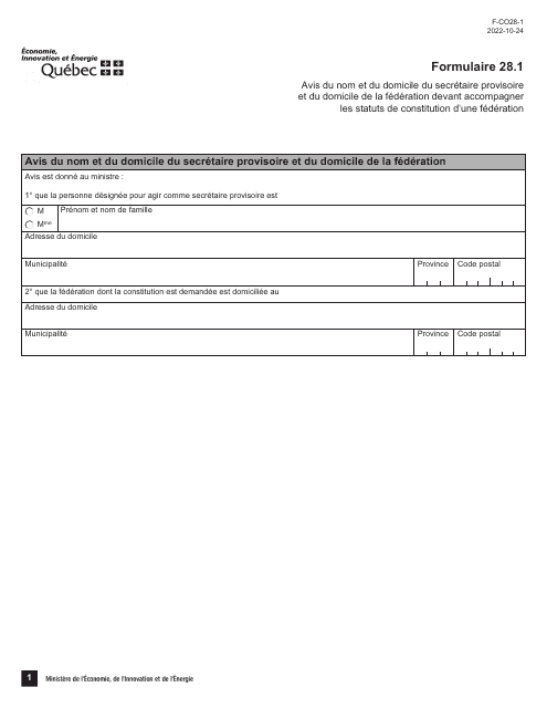 Forme 28.1 (F-CO28-1)  Printable Pdf