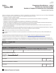 Forme F-0017 Partie 2 Demande D&#039;aide Financiere - Programme Novascience - Quebec, Canada (French)