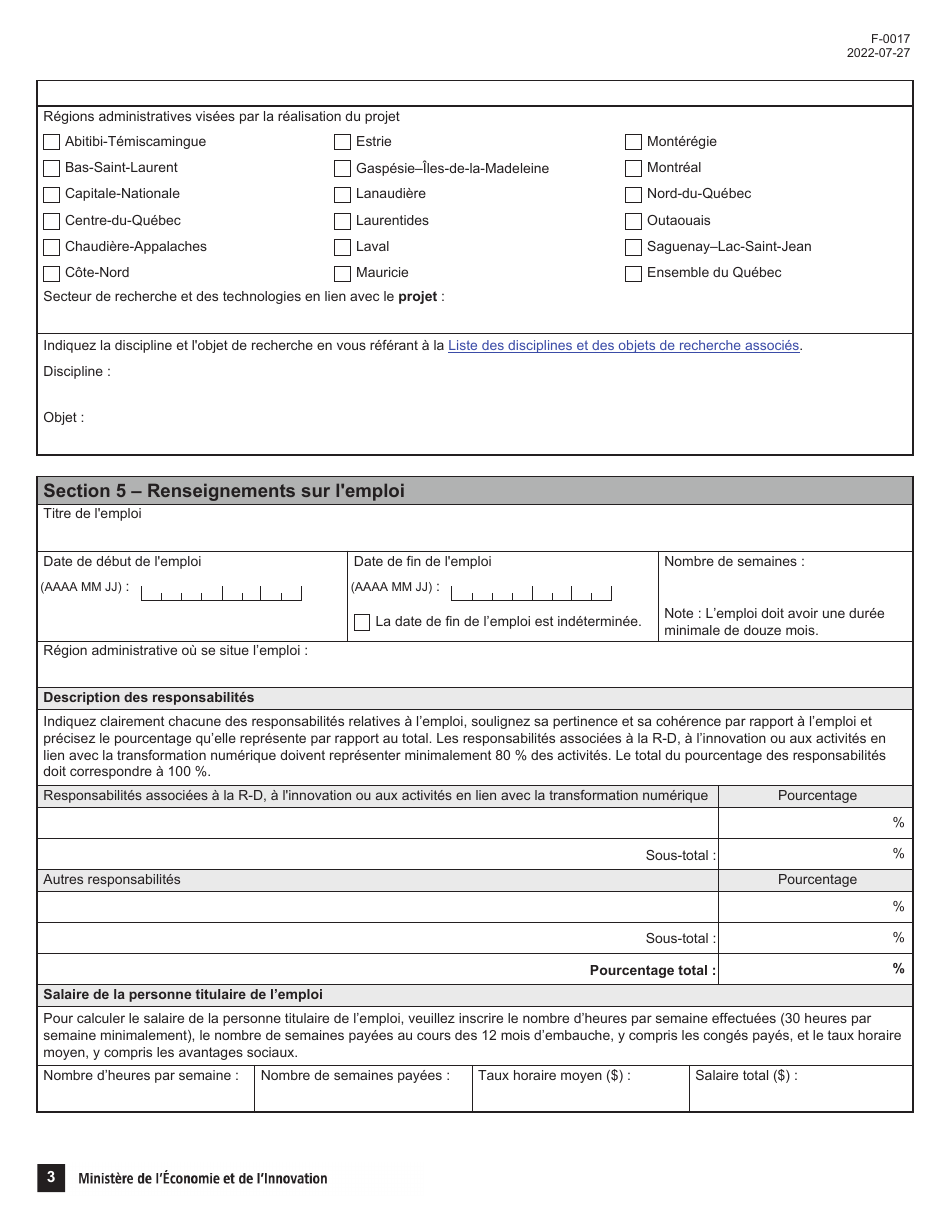 Forme F-0017 Partie 2 Demande Daide Financiere - Programme Novascience - Quebec, Canada (French), Page 3