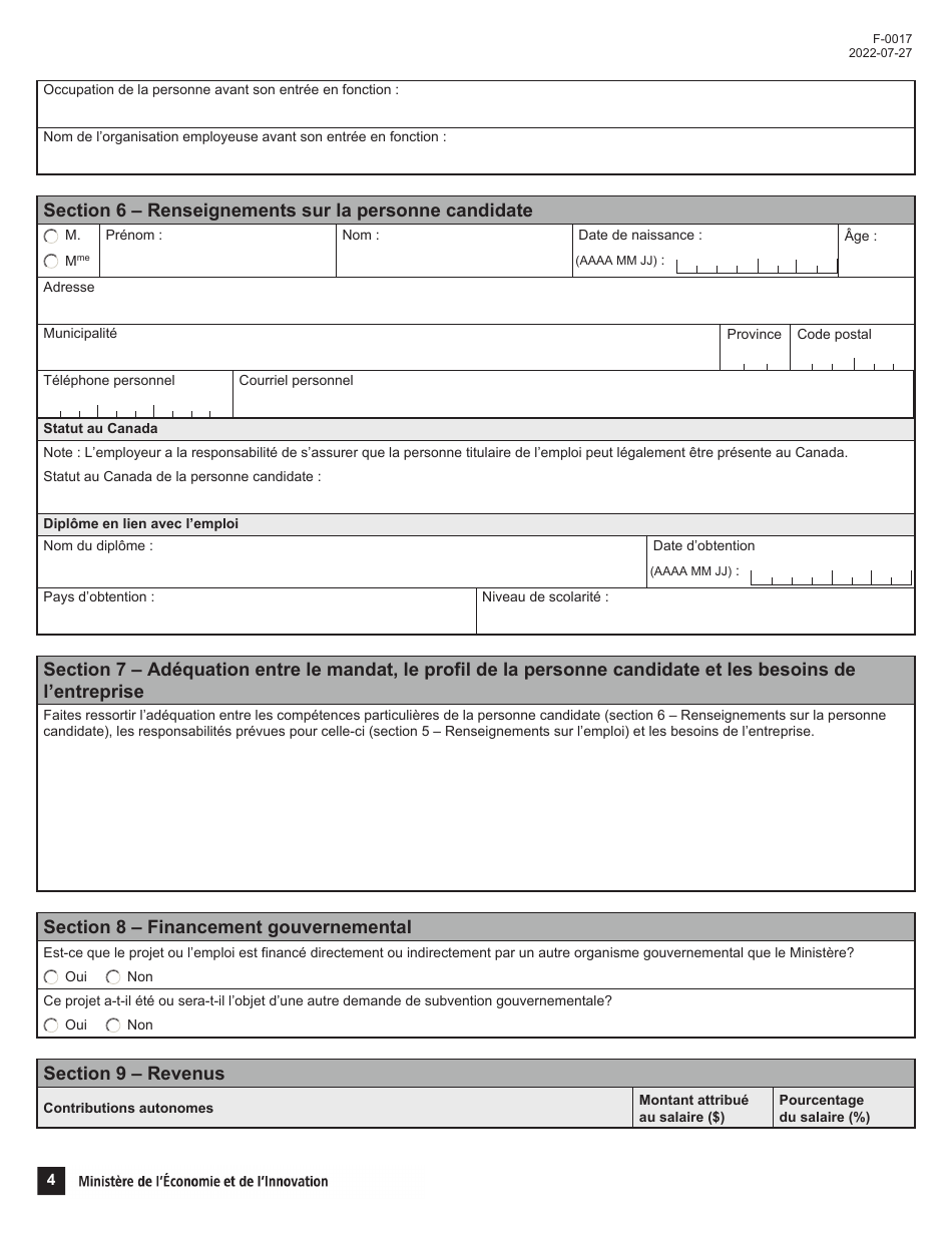 Forme F-0017 Partie 2 Demande Daide Financiere - Programme Novascience - Quebec, Canada (French), Page 4