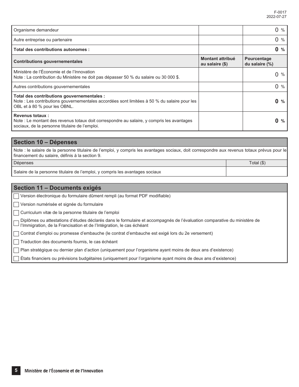 Forme F-0017 Partie 2 Demande Daide Financiere - Programme Novascience - Quebec, Canada (French), Page 5