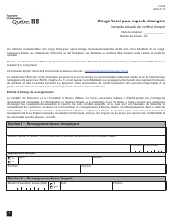 Forme F-0036 Demande Annuelle De Certificat D'expert - Conge Fiscal Pour Experts Etrangers - Quebec, Canada (French)