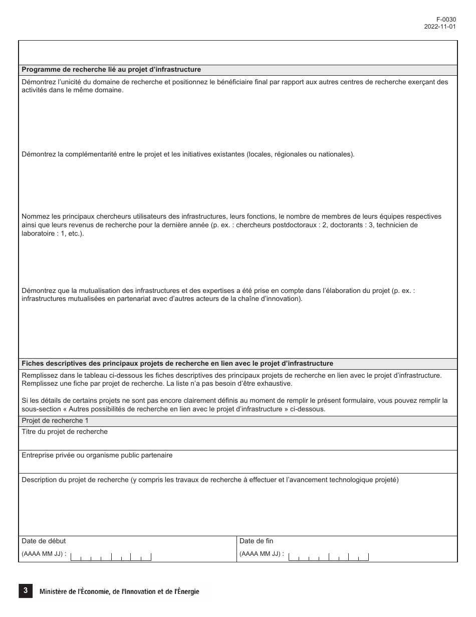 Forme F-0030 Partie 4 Demande Daide Financiere - Programme De Soutien Aux Organismes De Recherche Et Dinnovation - Quebec, Canada (French), Page 3
