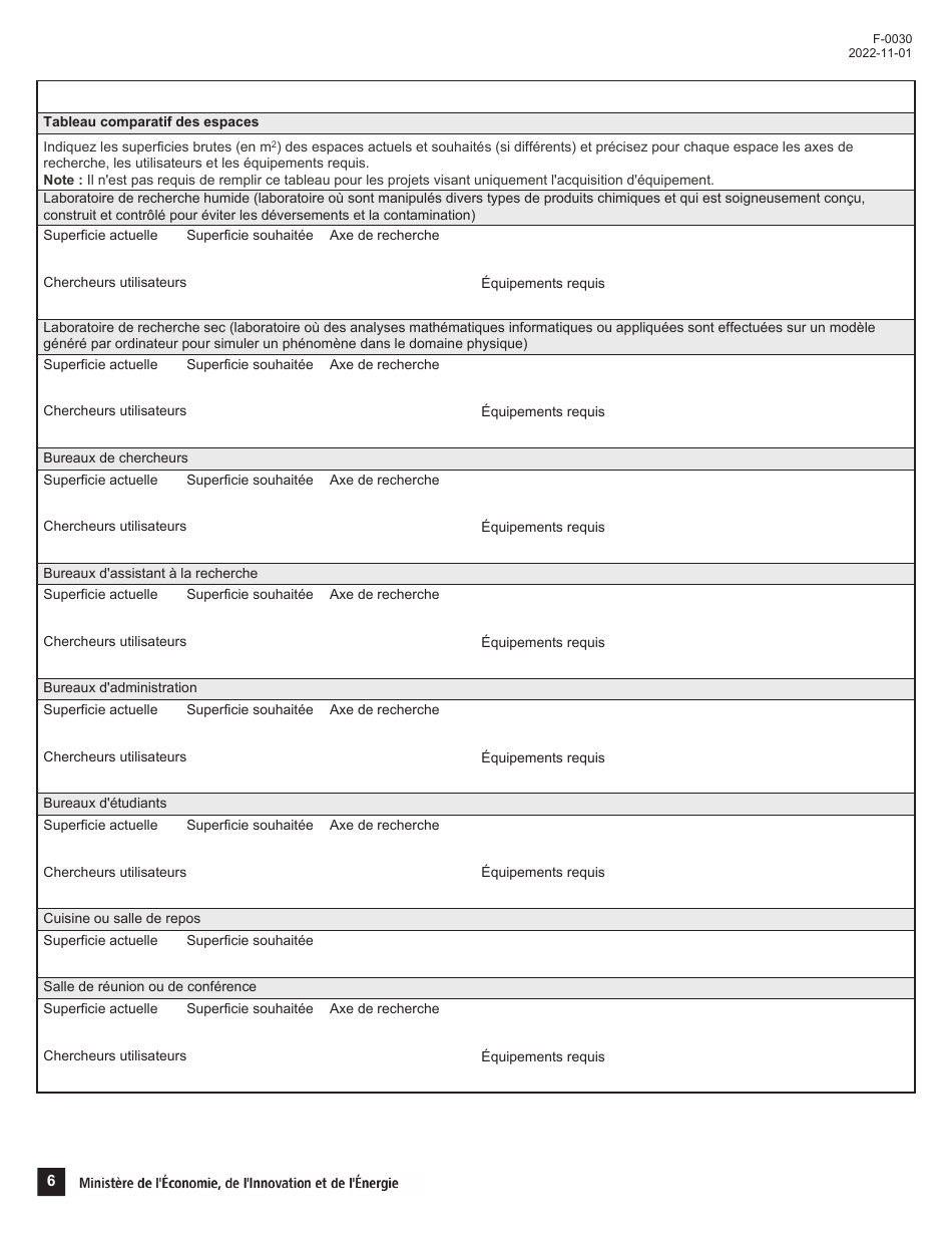 Forme F-0030 Partie 4 Demande Daide Financiere - Programme De Soutien Aux Organismes De Recherche Et Dinnovation - Quebec, Canada (French), Page 6