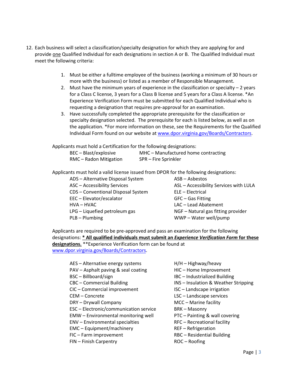 Instructions for Form A501-27LIC Contractor Firm License Application - Virginia, Page 3