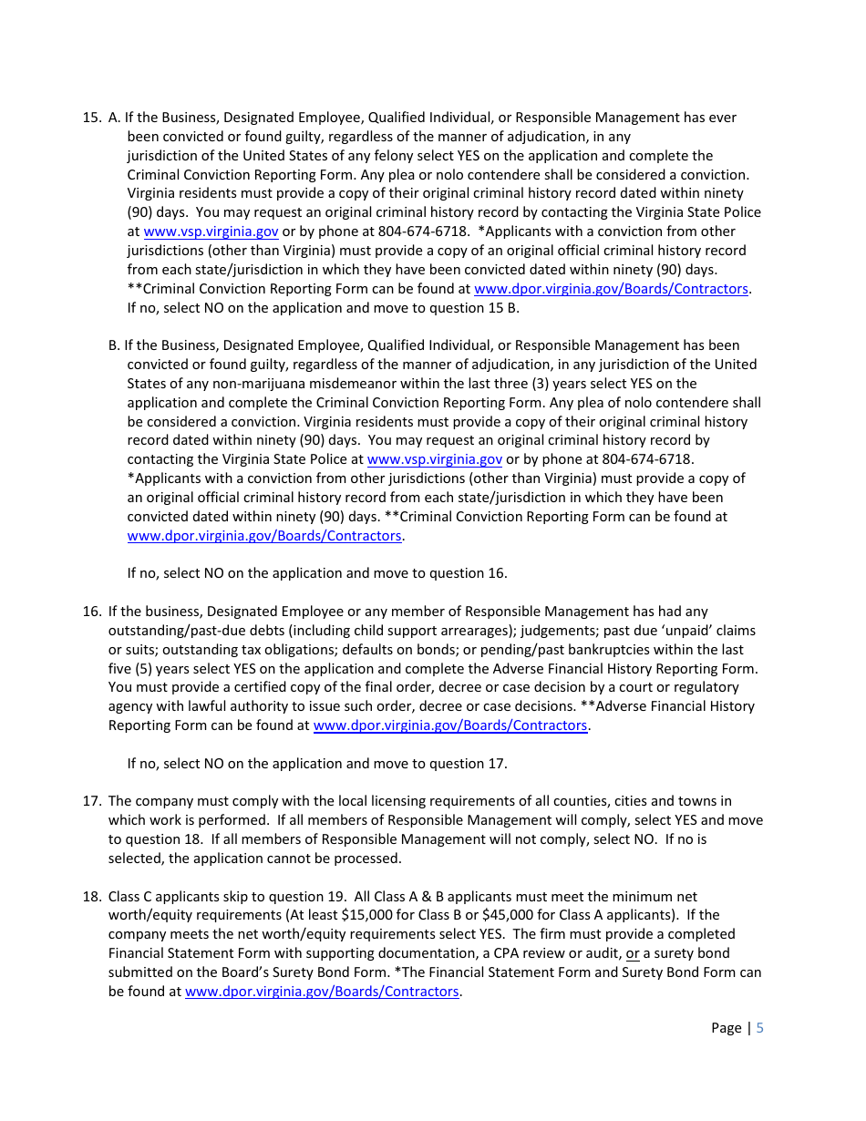 Instructions for Form A501-27LIC Contractor Firm License Application - Virginia, Page 5