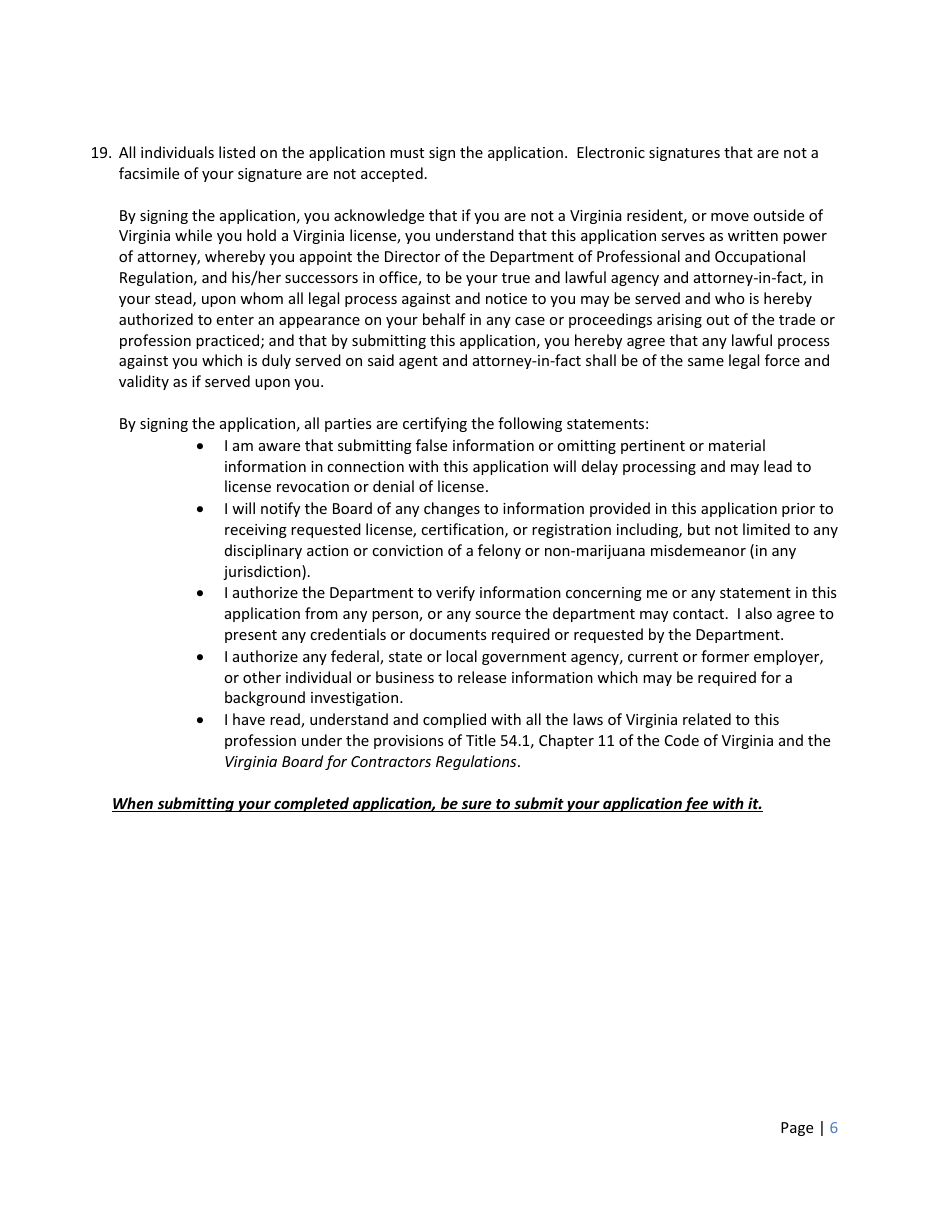 Instructions for Form A501-27LIC Contractor Firm License Application - Virginia, Page 6