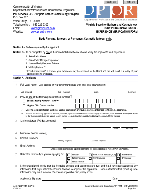 Form A450-12BPTATT_EXP  Printable Pdf