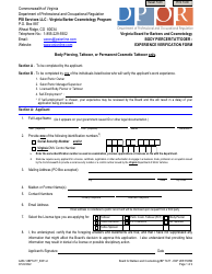 Form A450-12BPTATT_EXP Body Piercer/Tattooer - Experience Verification Form - Virginia